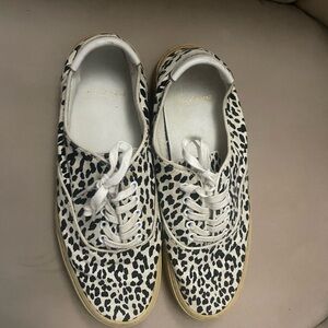 Saint Laurent White and Black Leopard Print Sneakers